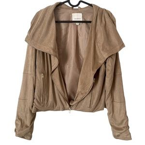 Thread & Supply Tan Faux Suede Lightweight Moto‎ Jacket S